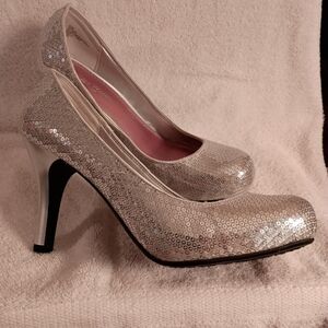 Silver Sequin Heels